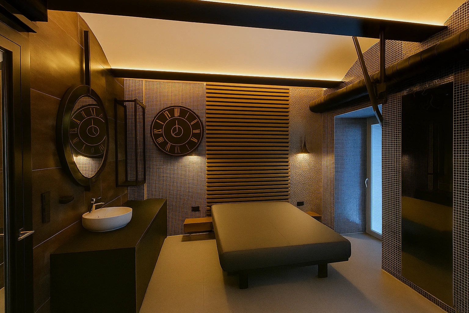 Privátní wellness zóna Industry s mosaikovými stěnami